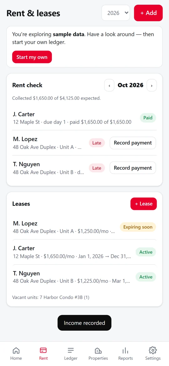 Rent Ledger app